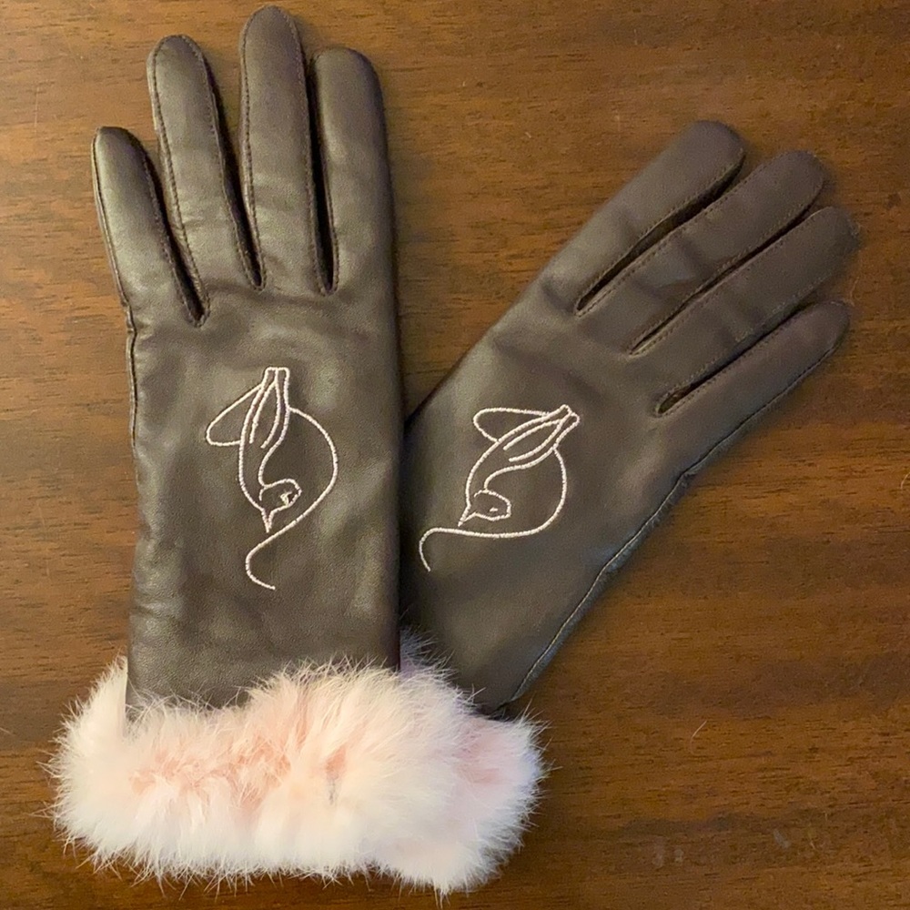 Baby Phat Leather Gloves With Fur Trim Y2K style